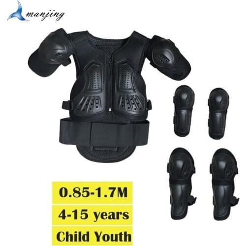 Kids Age 4-15 years Motocross Spine Shoulder Chest Full Body Armor Vest Scooter Knee Elbow Guard Motorbike Cycling Waistcoat