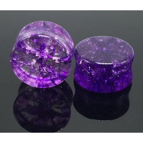 ELEIHENWTA 8mm-16mm New Style Ear Plugs Flesh Tunnels Crack Glass Purple Big Gauge Kit Expanders Body Piercing Jewelry Men Women