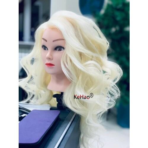 Training Head With 85% Blonde White Real Hair Can Practice Curl Hot Iron Straighten Hairstyle Doll Mannequin Head Hairdresser
