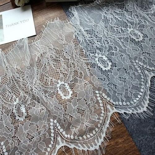 Lace 25cm Wide Eyelash Soft Floral Classic Cotton Lace Trim Off white Black Decor Craft Sewing Lace Fabric For Dress Making