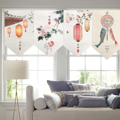 Kitchen Triangular Curtain Chinese-Style Lotus Door Curtain Toilet Living Room Partition Curtain
