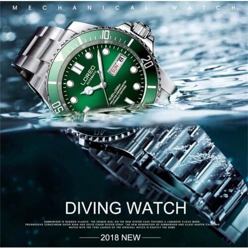 LOREO New 200M Waterproof Mens Sport Watch Luxury brand Automatic Mechanical Watch Sapphire Screw Crown Rotatable Bezel Luminous