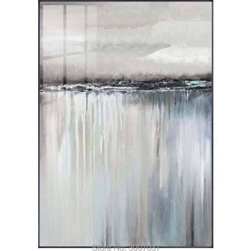 Minimalist Abstract Gray Sailboat Reflection Hand painted Canvas Painting Picture Living Room Home Nordic Decorative Stickers