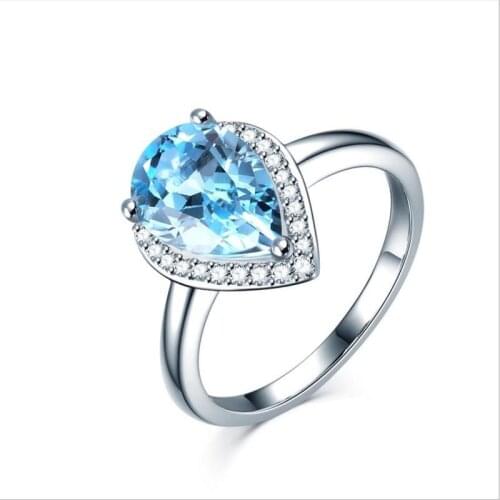 Everoyal Trendy Crystal Blue Water Drop Rings For Girls Birthday Gift Vintage Silver 925 Rings For Women Bride Wedding Jewelry