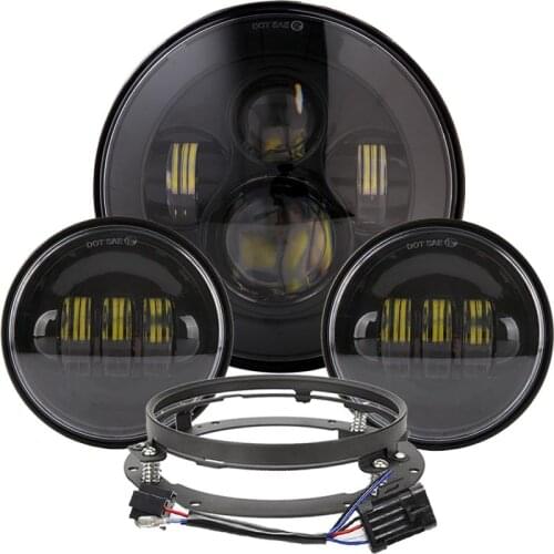 Motorcycle 7 inch Moto LED Headlight with 4-1/2" 4.5inch LED Auxiliary Fog Passing Light Lamp for Harley Touring Electra Glide