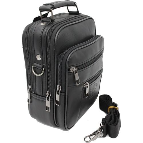 Mens Shoulder Bags-Real Leather Hand and Shoulder-Medium Size-Black
