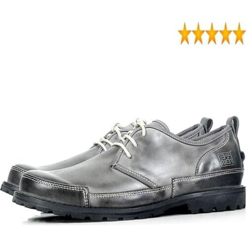 Hot Sale Round Toe New Autumn Anti Slip Lace Up For Men Genuine Leather Classic Offic Work Shoes Business Gray Yellow