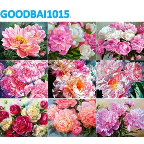 Pink Purple Peony Flower 5D DIY Diamond Painting Cross Stitch Kits Mosaic Diamond Embroidery Full Drill for Living Room Decor