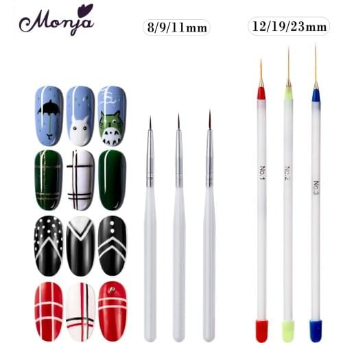 Monja 6 Pcs/Set French Nail Art Liner Painting Brush Set Stripes Lines Grid Pattern Acrylic UV Gel Drawing Pen DIY Manicure Tool