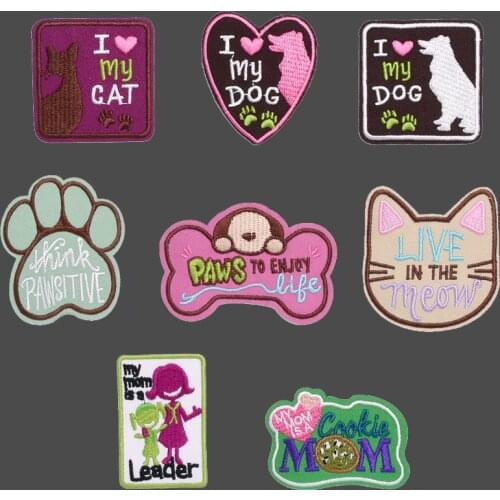 1 Pcs Smile Cat Patches for Clothes Iron on I Love My Cat Appliques DIY Letter Stripes Embroidery Stickers Animals Badges