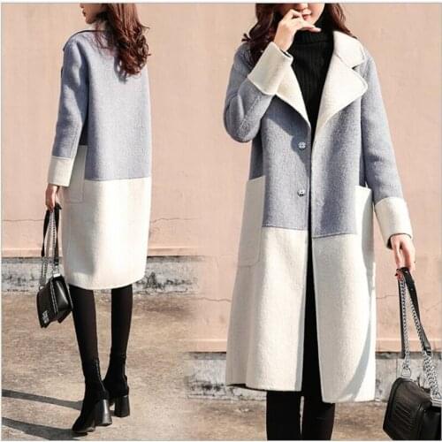 New Women Woolen coat Warm Long Sleeve Outwear Jacket Ladies Autumn Winter Casual Elegant Patchwork Overcoat Z281