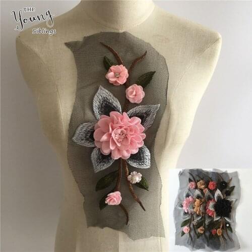 New arrive Embroidery Lace Collar 3D Flower Rhinestones Lace Neckline Tulle Fabric DIY Clothing Decorate Sewing Accessories