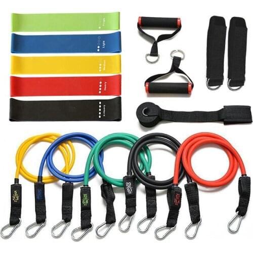Wholesale Custom Logo Printed Latex 11pcs Heavy Exercise Fitness Bands Resistance Tube Set