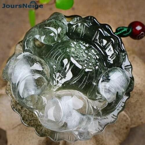 Wholesale Green Ghost Natural Crystal Pendants Hand Carved Peony Flower Necklace Lucky for Women Men Fashion Simple Jewelry