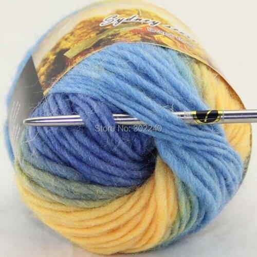 Lot of 1 skeins x 50g Chunky Hand Coarse Knitting Scores wool yarn Grey Sky Blue Yellow 803