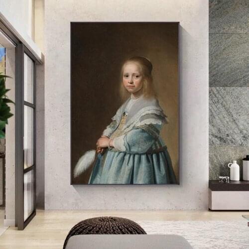 Portrait Of A Girl Dressed In Blue Canvas Art Wall Paintings By Johannes Dutch Golden Age Art Prints For Living Room