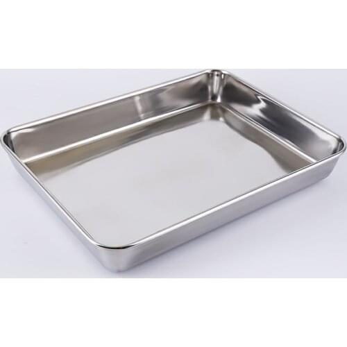 304 Stainless Steel Square Plate Baking Bread Baking Pizza Plate Flat Bottom Rectangular Plate Narrow Side Tray