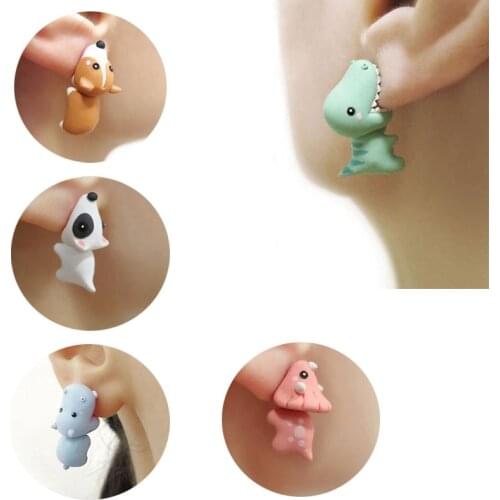 New Pair Cute Animal Bite Earring Cartoon Soft Clay Animal Earrings Tyrannosaurus Bite Earrings Dinosaur Earrings Fun Party Gift