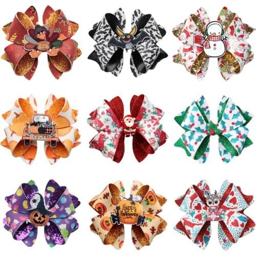 Leather Bows Printed Glitter Hair Pin With Alligator Clips Hair Barrettes Accessory for Girls Toddlers Kids 1pcs ,1Yc20541