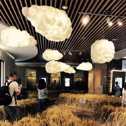 Nordic Cloud White Pendant Lights Silk Cotton Hanging Lights Hotel Bedroom Childrens Room Clothing Store Pendant Lamps Lighting