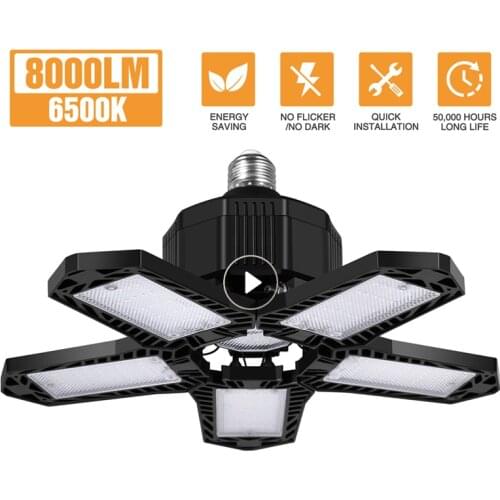Five-leaf Folding LED Garage Bulb Outdoor Lighting Fan Blade Deformation Garage Chandelier No Dead Angle Adjustable Ceiling Ligh