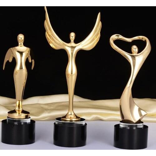 Creative Black Crystal Trophy Figurines Home Statue Crafts Gold plated Oscar Trophy Sculptures Accessories Livingroom Ornaments