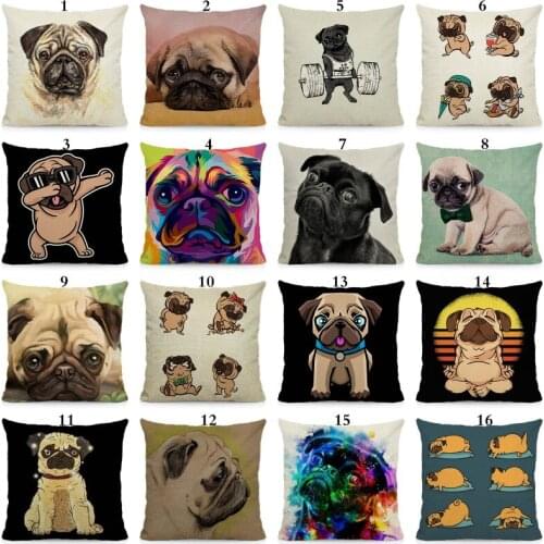 XUNYU Pug Cushion Cover Decorative Sofa Pillow Case Home Decor Dog Pattern Pillowcase 45x45cm DWG022
