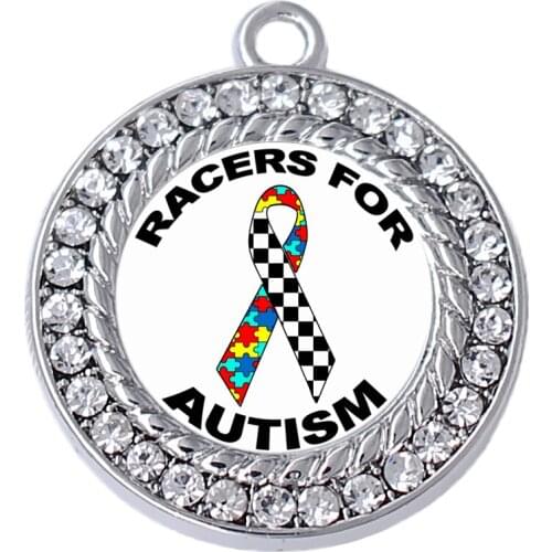Survivor Inspire Jewelry Metal Crystal Racers Autism Ribbon Awareness Persona Charms Pendant