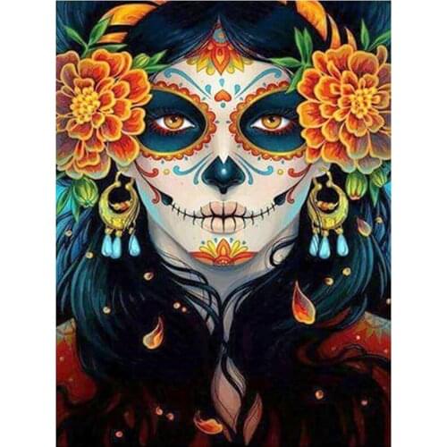 Woman With Skull Makeup Diamond Painting Round Full Drill Portrait Christmas DIY Mosaic Embroidery 5D Cross Stitch Home Decor