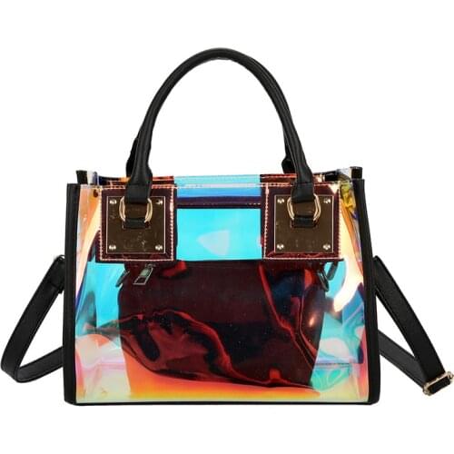 Women Shiny Charming Holographic Handbag Crossbody Shoulder Bag Transparent Colorful Rainbow Laser Purses Clear Jelly Bag 2021