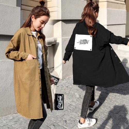 Oversized Mid-Length Denim Shirt Jacket Women 2021 Spring Autumn New Korean Fashion Loose Harajuku Long Sleeve Jeans Coat Female