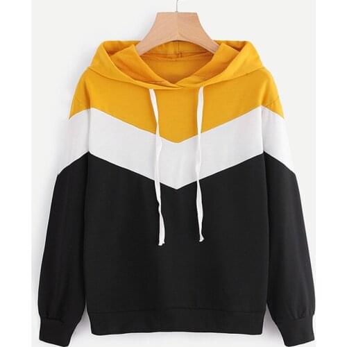 Color Block Hoodie Patchwork Drawstring Hoodie Poleron Korean Streetwear Contrast Wave Striped Women Hoodie Multicolor School Xl
