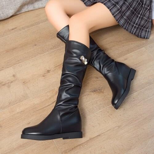 Winter Warm Knee High Boots Women Platform Wedges High Heels Snow Boots Slip On Winter Ladies Shoes White Black Pink 34-43