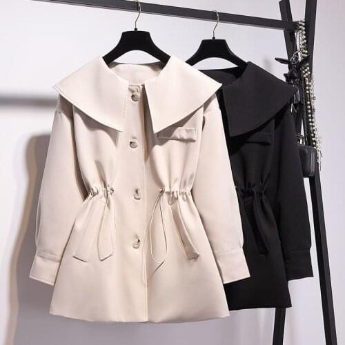 Large size Women Adjustable Trench Coat 2021 Spring Autumn New Korean Loose Doll collar Outwear Solid Casual Female Windbreaker
