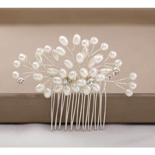 Bridal Pearl Hair Combs Tiaras Wedding Accessories For Women Bride Rhineestone Crowns Wedding Jewelry