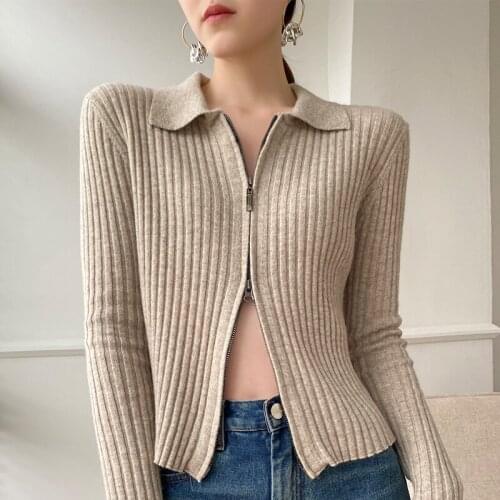 Womens Sweaters 2021autumn Winter Oversized Cardigan Elegant High Neck Zipper Knitted Sweater Woman Solid Fashion Clothing Top