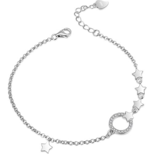 Stars Zircon Bracelet Link Chain Bracelet For Women 925 Sterling Silver Gift Fit Charm Body Jewelry Party Gifts