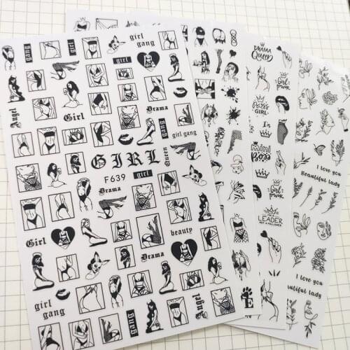 1pc 3D Nail Sticker Sexy Girls Leaves Letter Design Nail Art Decorations Cool Slider Manicure Accessories DIY Tips