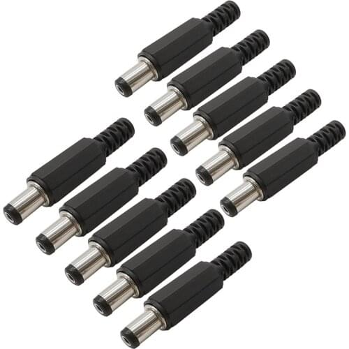 10Pcs/lot 5.5x2.1mm DC Connector 5.5*2.1mm DC Power Supply Male Plug Welding Line Wire Adapter Connector 5.5x2.1x9mm Black