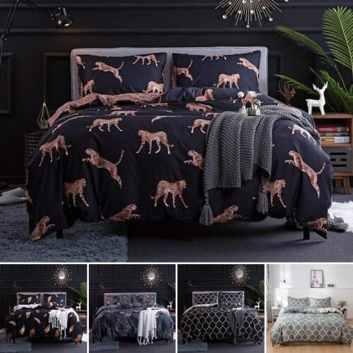 3pcs Duvet Cover Set Dark Black Gray Fashion Leopard Floral Geometry Print Duvet Covers Pillowcase Queen/King Bed Comforter Sets