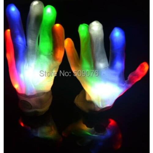 20pcs/10pairs black LED Flash Gloves Colorful Flash Finger Light Glove Christmas Halloween Party Decoration Novelty Toys