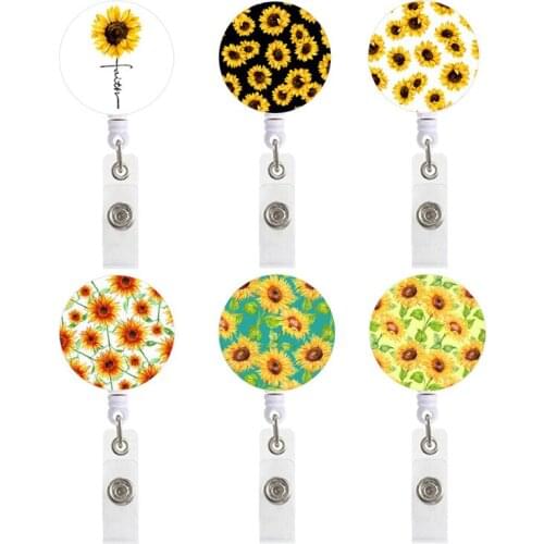 2021 New Design 1 Piece Retractable Nurse Doctor Badge Holder Reel Van Gogh Sunflower Daisy Keychains Lanyard ID Card Holder