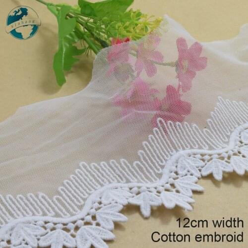 3yards 12cm width Cotton embroid lace sewing ribbon guipure trim fabric warp knitting DIY dolls Accessories wedding lace#3420
