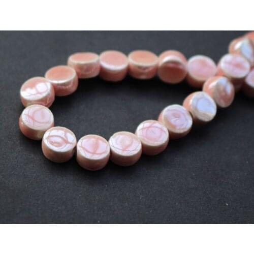 35Pcs/Lot 8mm*4.8mm Peach Color Round flat Ceramic Beads Plated for jewelry making