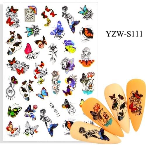 3D Stickers for Nails Self-adhesive Cute Girl Face Nail Art Decorations Butterfly Flower Rose Sticker Nail Foil Accessories