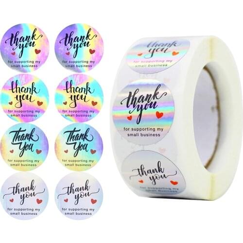 500pcs 2.5/3.8 Cm Rainbow Laser Stationery Sticerks Thank You for Supporting My Small Business Gift Wrapping Label Decoration
