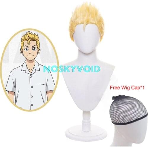 Anime Costume Tokyo Revengers Takemitchy Cosplay Wig Hanagaki Takemichi Headgear Adult Short Yellow Hair