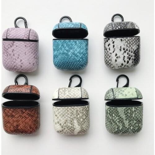 Snake skin Leather Earphone Case for iPhone Cover Wireless Bluetooth Headphone Air Pods Pouch Protective For AirPod Case 1 2 3