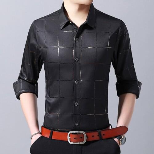 Bussiness Casual Brand Casual Spring Luxury Plaid Long Sleeve Slim Fit Men Shirt Streetwear Social Dress Shirts Mens Fashions J