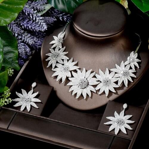 HIBRIDE Fashion Big Sun Flower Shape Women Bridal Jewelry Sets 2pcs Necklace Earring Set Party Accessories Bijoux Femme N-1704